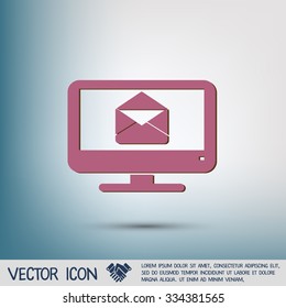monitor with symbol a letter envelope, mail icon