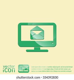 monitor with symbol a letter envelope, mail icon