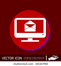 monitor with symbol a letter envelope, mail icon
