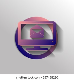 monitor with symbol a letter envelope, mail icon