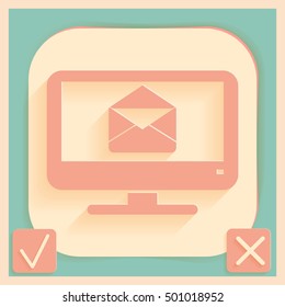 monitor with symbol a letter envelope, mail icon