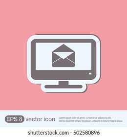 monitor with symbol a letter envelope, mail icon