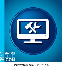monitor with symbol symbol settings. hammer and wrench, icon computer settings