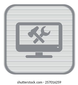 monitor with symbol symbol settings. hammer and wrench, icon computer settings