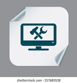 monitor with symbol symbol settings. hammer and wrench, icon computer settings