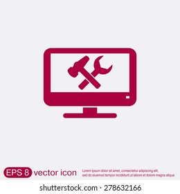 monitor with symbol symbol settings. hammer and wrench, icon computer settings