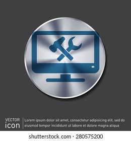 monitor with symbol symbol settings. hammer and wrench, icon computer settings
