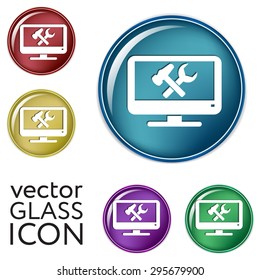 monitor with symbol symbol settings. hammer and wrench, icon computer settings