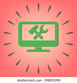 monitor with symbol symbol settings. hammer and wrench, icon computer settings