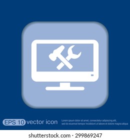 monitor with symbol symbol settings. hammer and wrench, icon computer settings