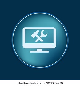 monitor with symbol symbol settings. hammer and wrench, icon computer settings