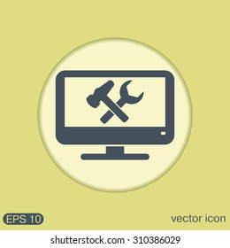 monitor with symbol symbol settings. hammer and wrench, icon computer settings