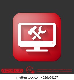 monitor with symbol symbol settings. hammer and wrench, icon computer settings