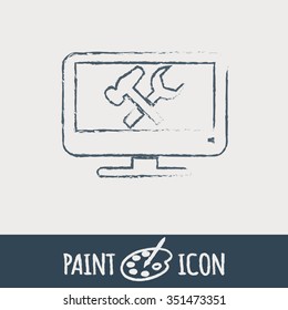 monitor with symbol symbol settings. hammer and wrench, icon computer settings