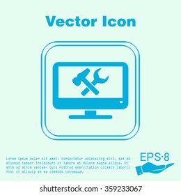 monitor with symbol symbol settings. hammer and wrench, icon computer settings