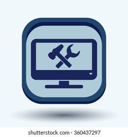 monitor with symbol symbol settings. hammer and wrench, icon computer settings