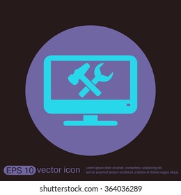 monitor with symbol symbol settings. hammer and wrench, icon computer settings