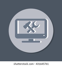 monitor with symbol symbol settings. hammer and wrench, icon computer settings