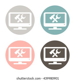 monitor with symbol symbol settings. hammer and wrench, icon computer settings