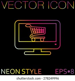 monitor with symbol shopping cart, shopping in Internet-shop, icon online shopping