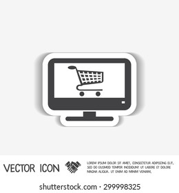 monitor with symbol shopping cart, shopping in Internet-shop, icon online shopping