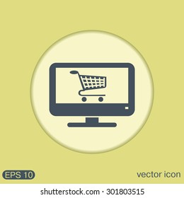 monitor with symbol shopping cart, shopping in Internet-shop, icon online shopping