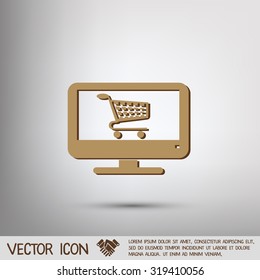 monitor with symbol shopping cart, shopping in Internet-shop, icon online shopping