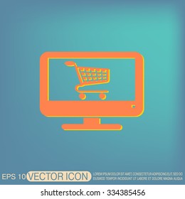 monitor with symbol shopping cart, shopping in Internet-shop, icon online shopping