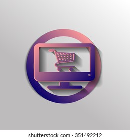 monitor with symbol shopping cart, shopping in Internet-shop, icon online shopping