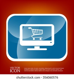 monitor with symbol shopping cart, shopping in Internet-shop, icon online shopping