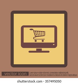 monitor with symbol shopping cart, shopping in Internet-shop, icon online shopping