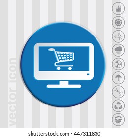 monitor with symbol shopping cart, shopping in Internet-shop, icon online shopping