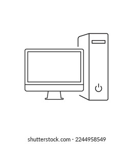 Monitor and system unit icon. Computer isolated on white background. Flat infographics. Vector illustration.
