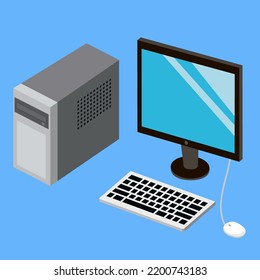 Monitor, system unit and keyboard with mouse