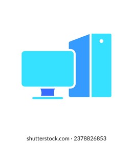 Monitor with system unit line icon. Computer, components, performance, memory, installation, operating system, gaming. Vector color icon on white background for business and advertising.