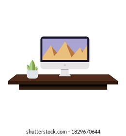 monitor and table icon vector simple design 