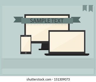 Monitor, tablet and smart phone. Computing concept - electronic devices 