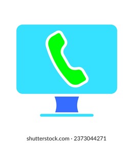 Monitor with telephone handset line icon. Technology, screen, TV, computer, resolution, free time. Vector color icon on a white background for business and advertising.