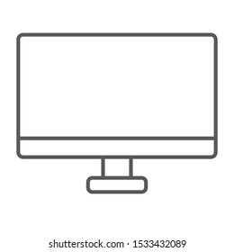 Monitor thin line icon, desktop and device, computer display sign, vector graphics, a linear pattern on a white background, eps 10.