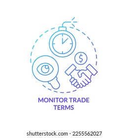 Icono de concepto de degradado azul de términos de intercambio. Distribuidores a pagar. Negocios. Gestionar precios abstractos idea de la ilustración de línea delgada. Dibujo de contorno aislado. Se usa una fuente Myriad Pro-Bold