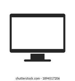 Monitor tv or computer with empty screen bold black silhouette icon isolated on white. LCD display pictogram. Desktop pc device, equipment for work, education vector element for infographic, web.