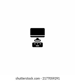 Monitor tv or computer with empty screen bold black silhouette icon isolated on white. LCD display pictogram. Desktop pc device, equipment for work, education vector element for infographic, web.