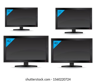 Monitor oder Fernseher mit unterschiedlichen Diagonalgrößen. Anzeige mit 32,37,40,42 Zoll. Illustrator für Vektorillustration.