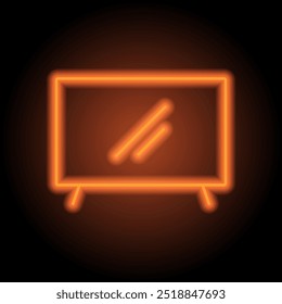 Monitor, vetor de ícones da TV. Design plano. Néon laranja no fundo preto.ai