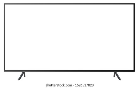 Monitor TV isolated, front view with white screen, vector illustration.