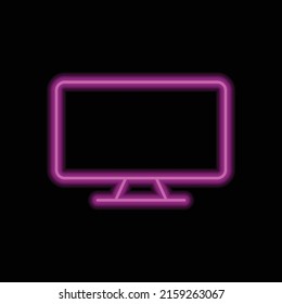 Monitor, TV simple icon vector. Flat design. Purple neon style on black background.ai