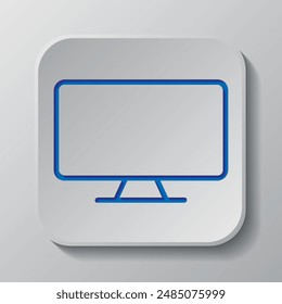 Monitor, TV simple icon vector. Flat design. Paper cut design. Cutted blue symbol with shadow. Gray badge button, gray background.ai