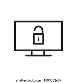 Icono del vector de contorno desbloqueado del monitor. Para Web y App