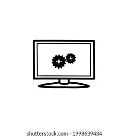 Monitor updating system. doodle icon. Monitor service, setting options, support software concept. 