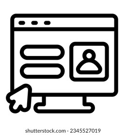 Monitor, user authorization window, cursor pointer line icon, ui concept, avatar vector sign on white background, outline style icon mobile concept web design. Vector graphics.